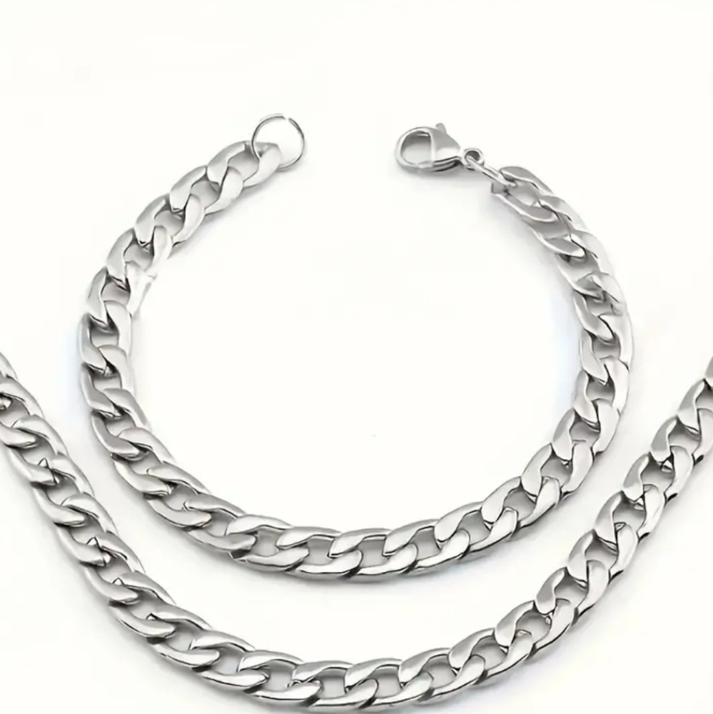 925 Sterling Silver Men's Jewelry Set Thick Chain Necklace Bracelet Men's Chain